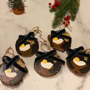 Hand painted Jesus in manger on wood ornament